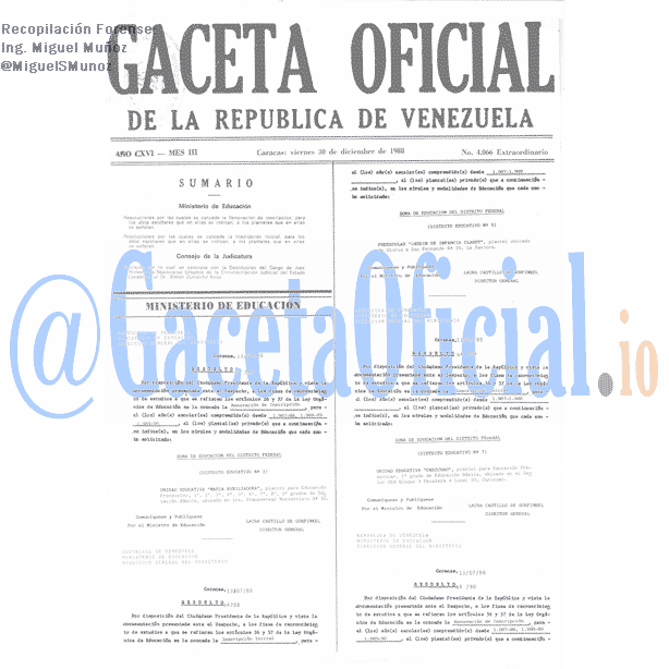 Gaceta Oficial 4066 del 30 Diciembre 1988