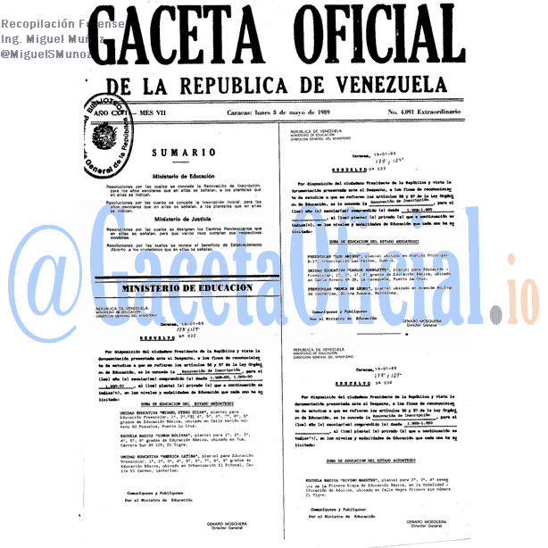 Gaceta Oficial 4091 del 8 Mayo 1989