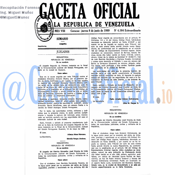 Gaceta Oficial 4104 del 8 Junio 1989