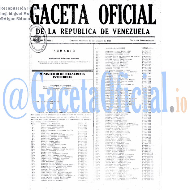 Gaceta Oficial 4130 del 11 Octubre 1989