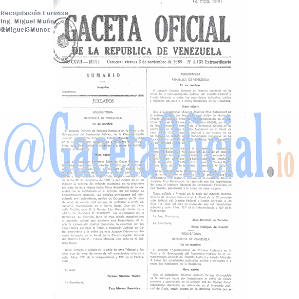 Gaceta Oficial 4133 del 3 Noviembre 1989