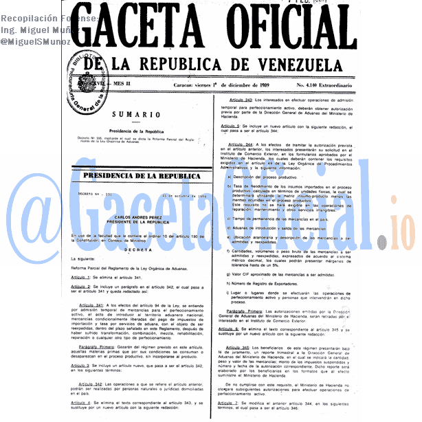 Gaceta Oficial 4140 del 1 Diciembre 1989