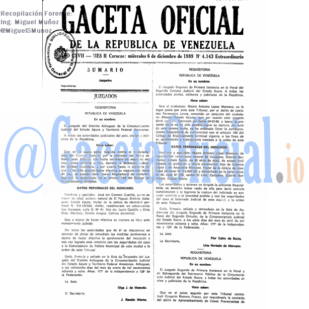 Gaceta Oficial 4143 del 6 Diciembre 1989
