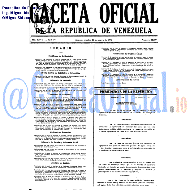 Gaceta Oficial 34389 del 16 Enero 1990