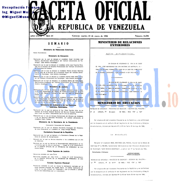 Gaceta Oficial 34394 del 23 Enero 1990