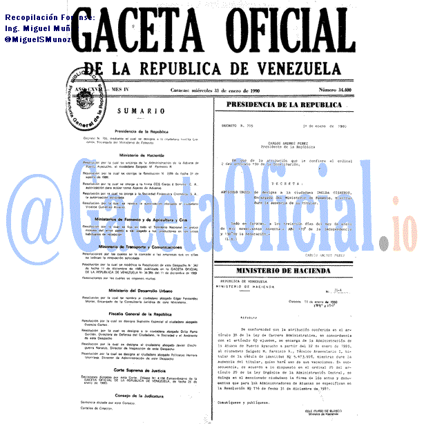 Gaceta Oficial 34400 del 31 Enero 1990