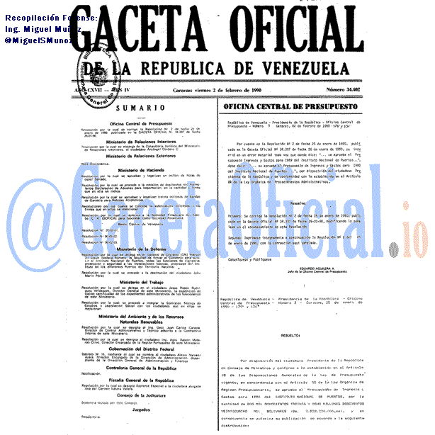Gaceta Oficial 34402 del 2 Febrero 1990