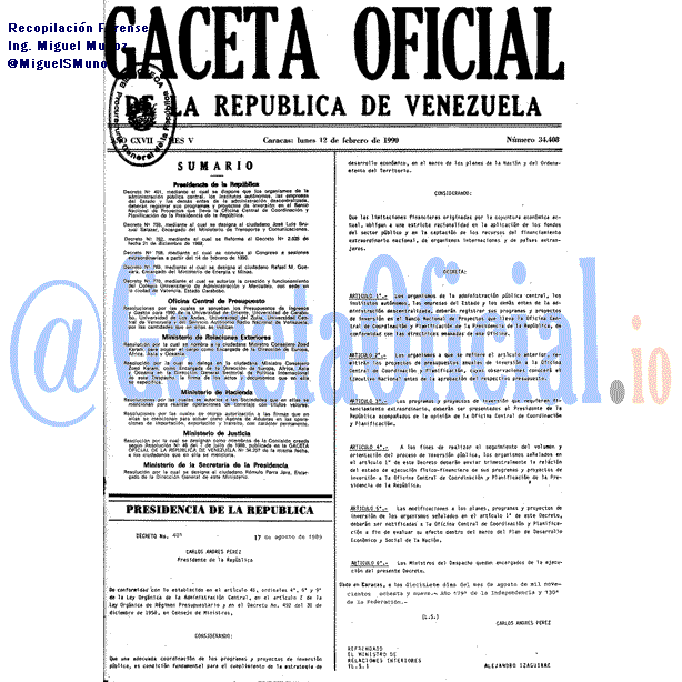 Gaceta Oficial 34408 del 12 Febrero 1990