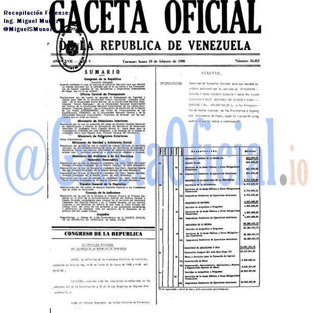 Gaceta Oficial 34413 del 19 Febrero 1990