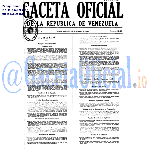 Gaceta Oficial 34415 del 21 Febrero 1990