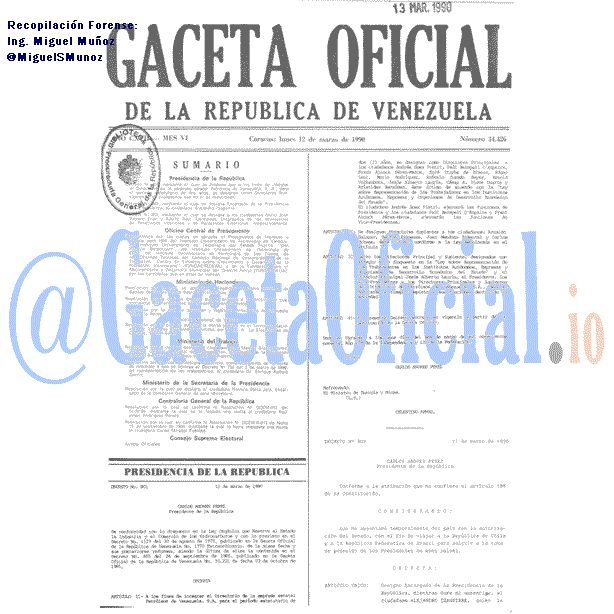 Gaceta Oficial 34426 del 12 Marzo 1990