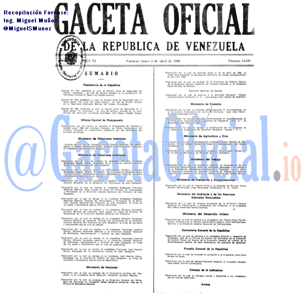 Gaceta Oficial 34441 del 2 Abril 1990