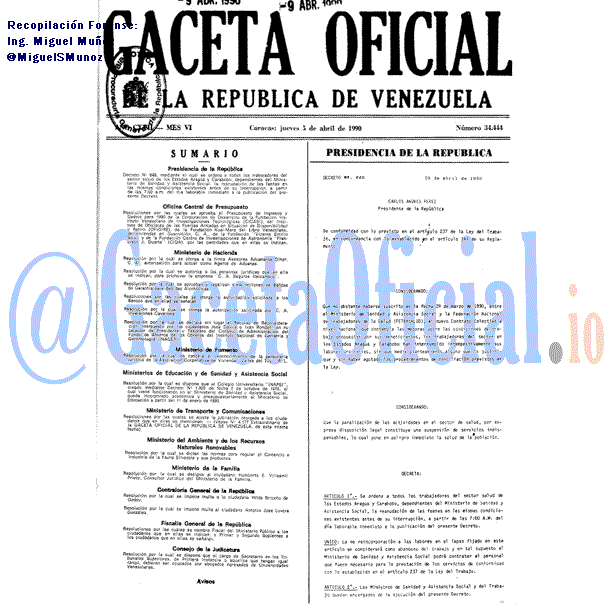 Gaceta Oficial 34444 del 5 Abril 1990