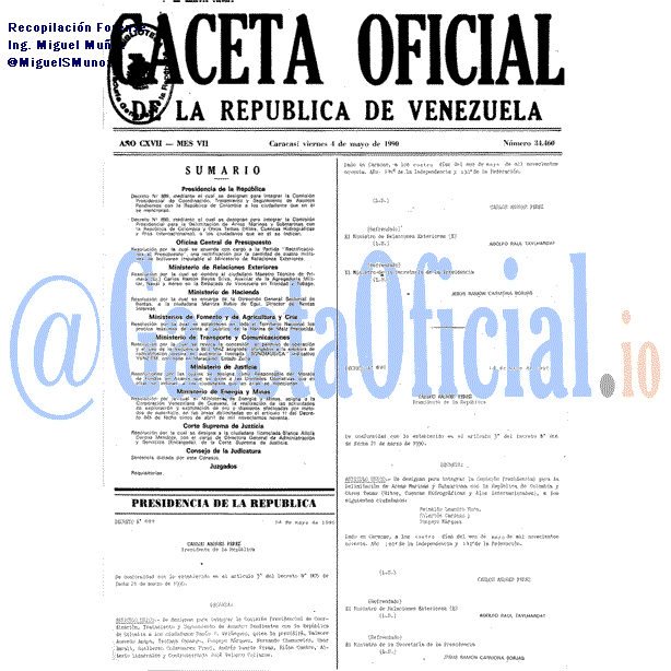 Gaceta Oficial 34460 del 4 Mayo 1990