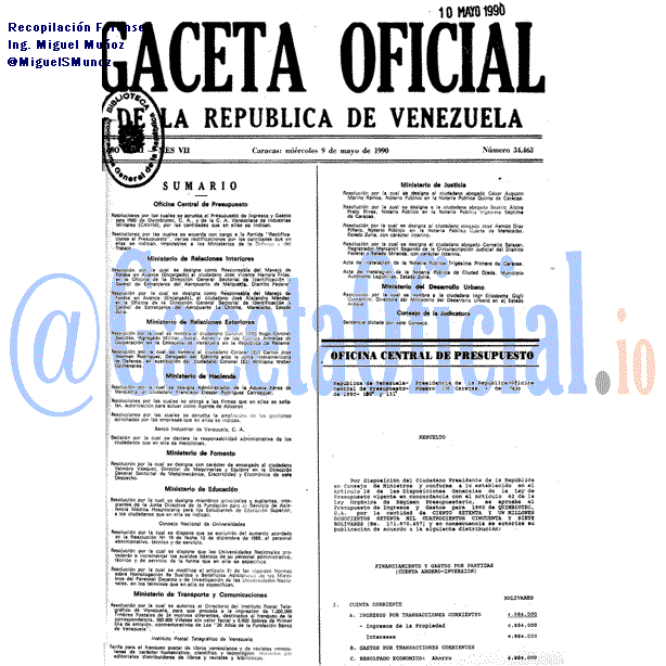 Gaceta Oficial 34463 del 9 Mayo 1990