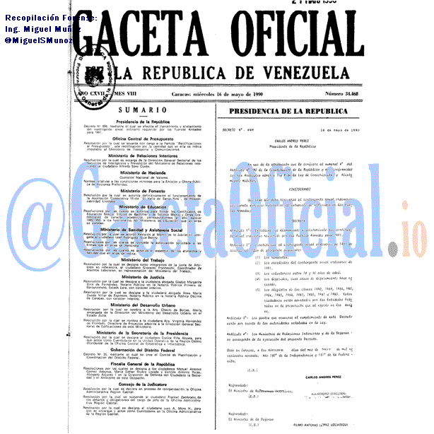 Gaceta Oficial 34468 del 16 Mayo 1990