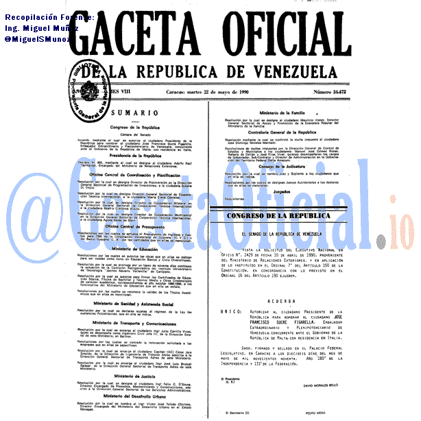 Gaceta Oficial 34472 del 2 Mayo 1990
