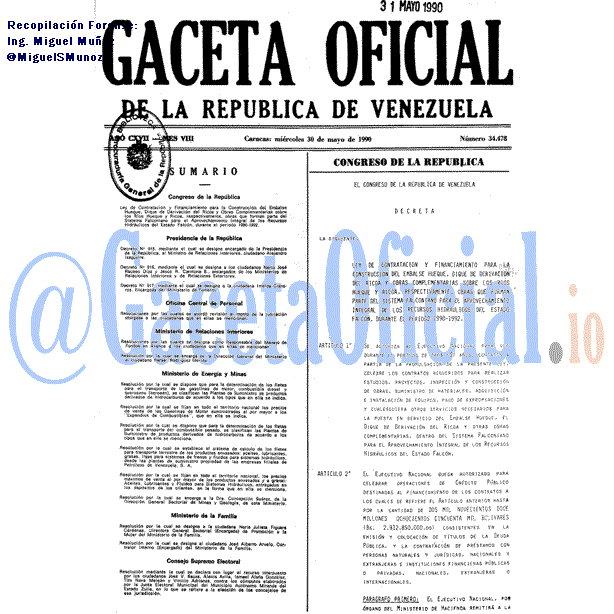 Gaceta Oficial 34478 del 30 Mayo 1990