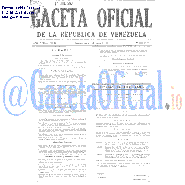Gaceta Oficial 34486 del 11 Junio 1990