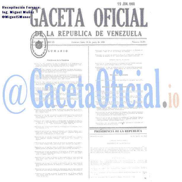Gaceta Oficial 34491 del 18 Junio 1990