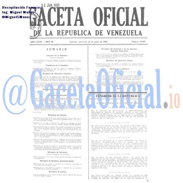 Gaceta Oficial 34493 del 20 Junio 1990