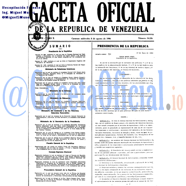 Gaceta Oficial 34526 del 8 Agosto 1990