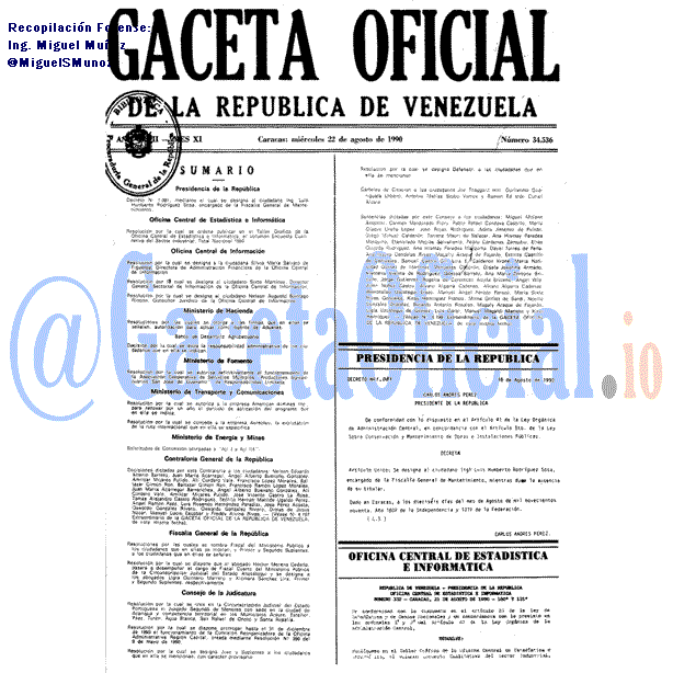 Gaceta Oficial 34536 del 22 Agosto 1990