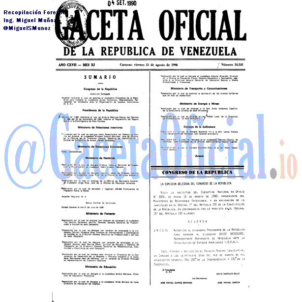 Gaceta Oficial 34543 del 31 Agosto 1990