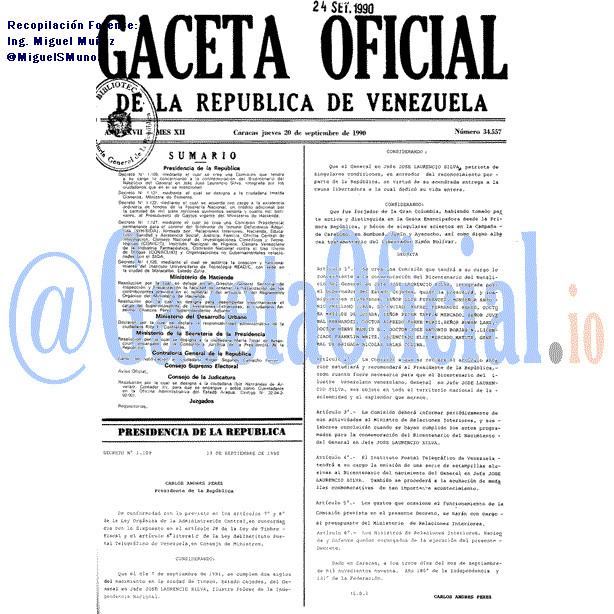 Gaceta Oficial 34557 del 20 Septiembre 1990