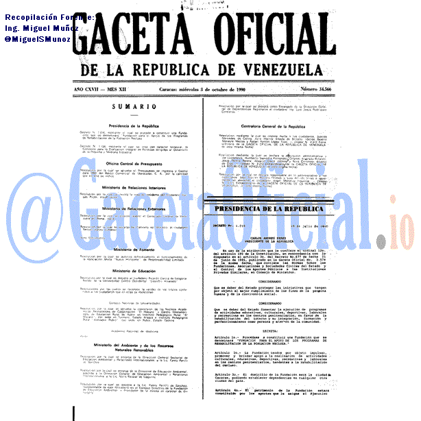 Gaceta Oficial 34566 del 3 Octubre 1990
