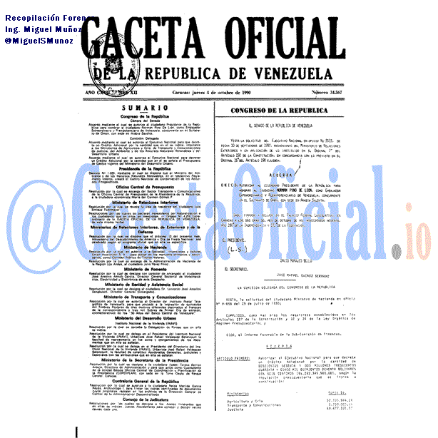 Gaceta Oficial 34567 del 4 Octubre 1990