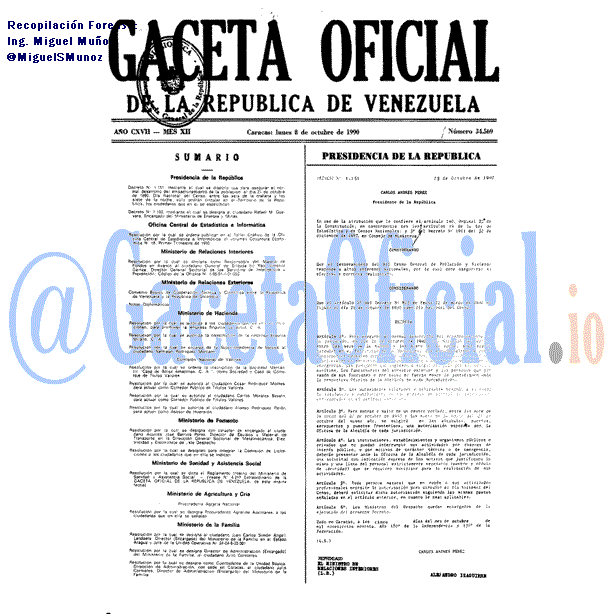 Gaceta Oficial 34569 del 8 Octubre 1990