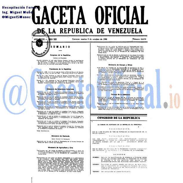 Gaceta Oficial 34570 del 9 Octubre 1990