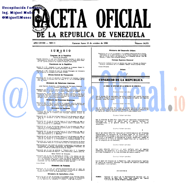 Gaceta Oficial 34573 del 15 Octubre 1990