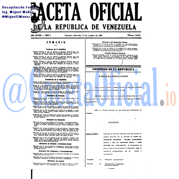 Gaceta Oficial 34575 del 17 Octubre 1990