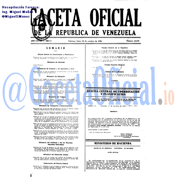 Gaceta Oficial 34578 del 22 Octubre 1990