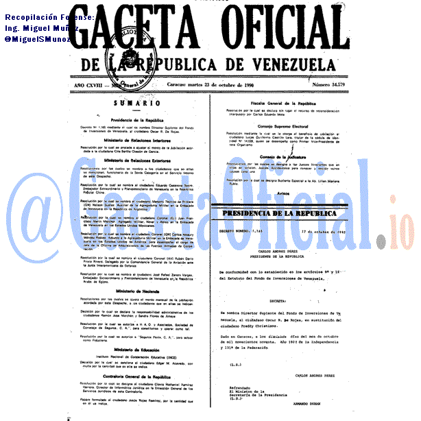 Gaceta Oficial 34579 del 23 Octubre 1990