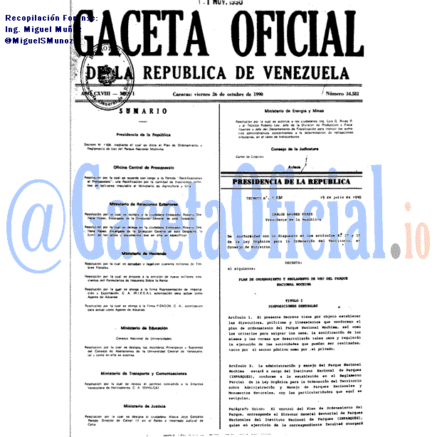 Gaceta Oficial 34581 del 26 Octubre 1990