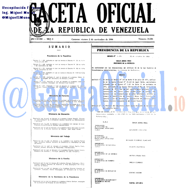 Gaceta Oficial 34586 del 2 Noviembre 1990
