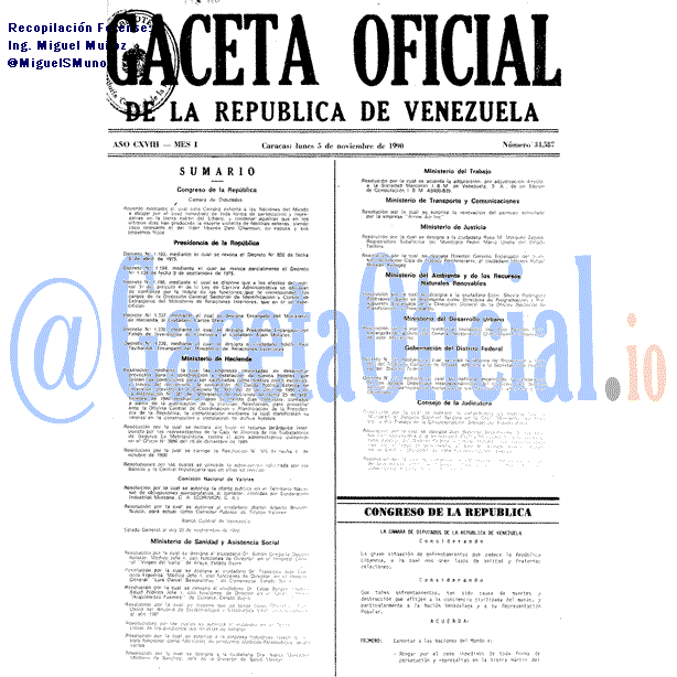 Gaceta Oficial 34587 del 5 Noviembre 1990