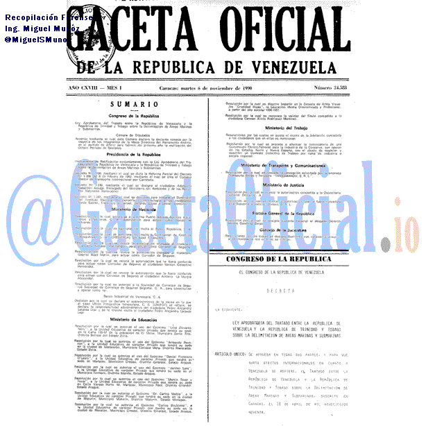 Gaceta Oficial 34588 del 6 Noviembre 1990