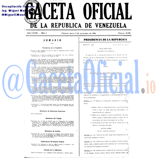 Gaceta Oficial 34590 del 8 Noviembre 1990
