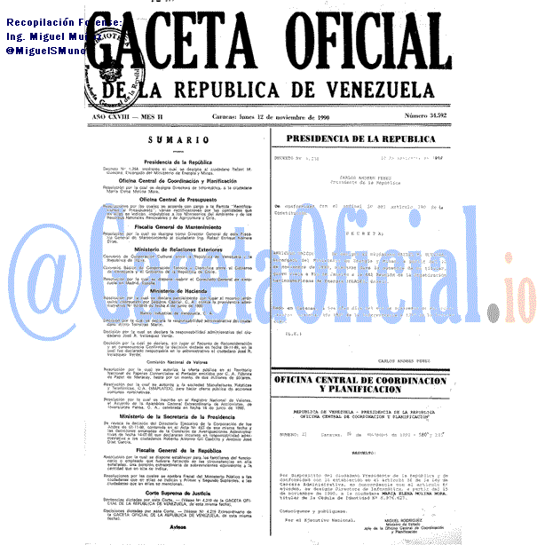 Gaceta Oficial 34592 del 12 Noviembre 1990