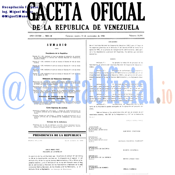Gaceta Oficial 34593 del 13 Noviembre 1990