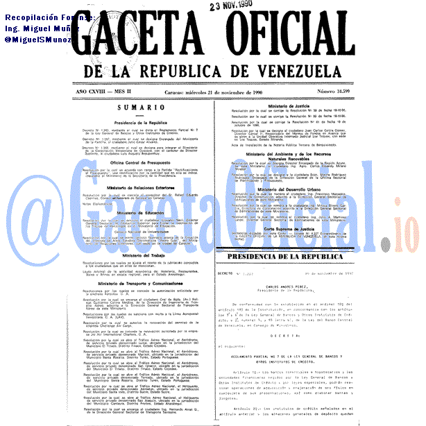 Gaceta Oficial 34599 del 21 Noviembre 1990
