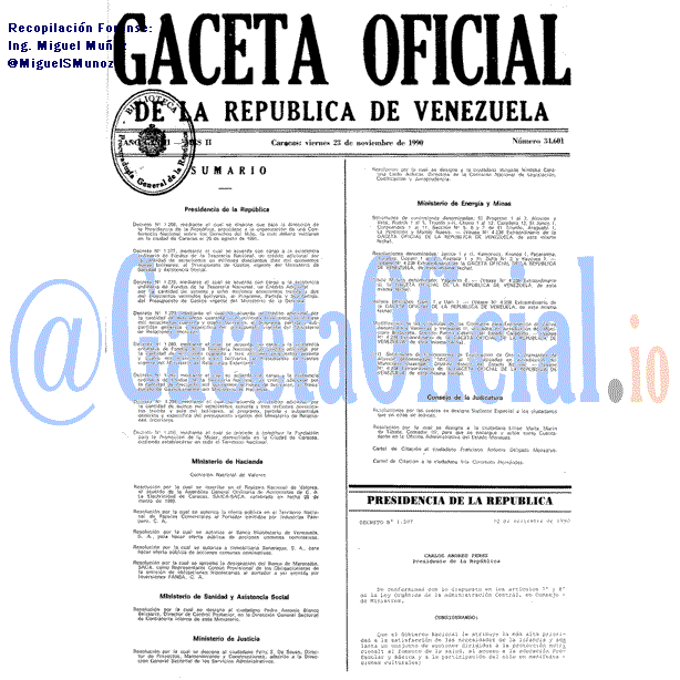 Gaceta Oficial 34601 del 23 Noviembre 1990