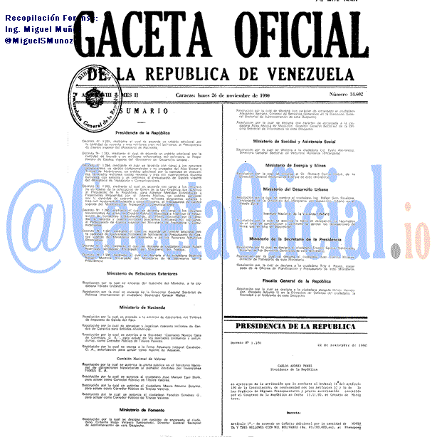Gaceta Oficial 34602 del 26 Noviembre 1990