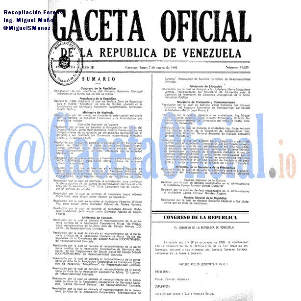 Gaceta Oficial 34629 del 7 Enero 1991