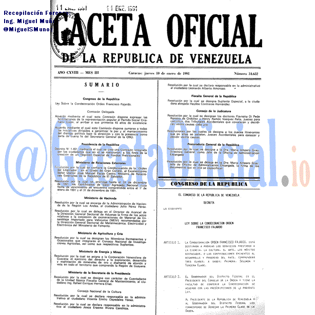 Gaceta Oficial 34632 del 10 Enero 1991