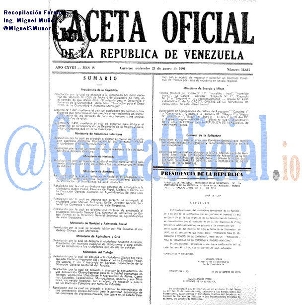 Gaceta Oficial 34641 del 23 Enero 1991